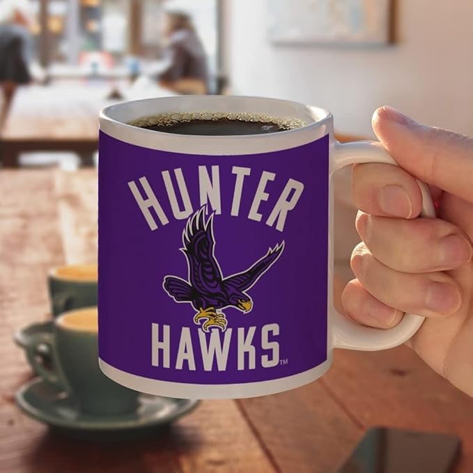 Hunter College Hawks Logo Ceramic Coffee Mug, Novelty Gift Mugs for Coffee, Tea and Hot Drinks, 11oz, White