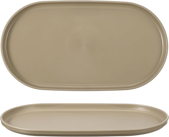 uxcell 2Pcs Fast Food Serving Trays, 12x6.6 Oval Reusable Restaurant Serving Trays for Kitchen Restaurant Coffee Fruit Burger Lunch Dessert, Khaki