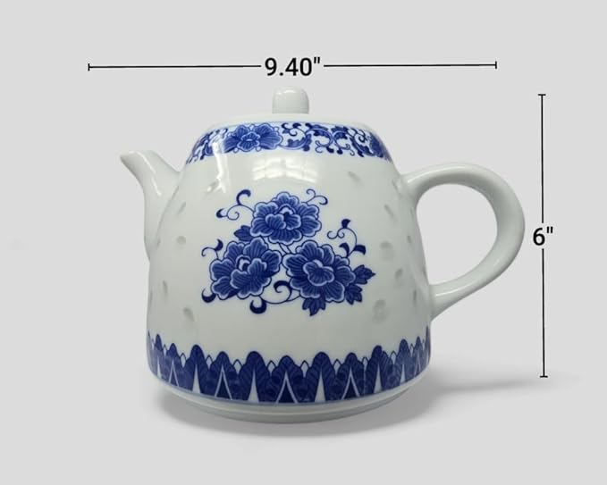 Large Teapot Blue and White Porcelain Tea Pot 6 Cup Store 56 Ounce China, Coffee Pot