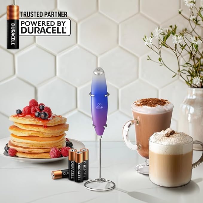 Zulay Kitchen Powerful Milk Frother Wand With 4 AA Duracell Batteries - Ultra Fast Handheld Drink Mixer - Electric Whisk Foam Maker for Coffee, Lattes, Cappuccino, Matcha & Creamer