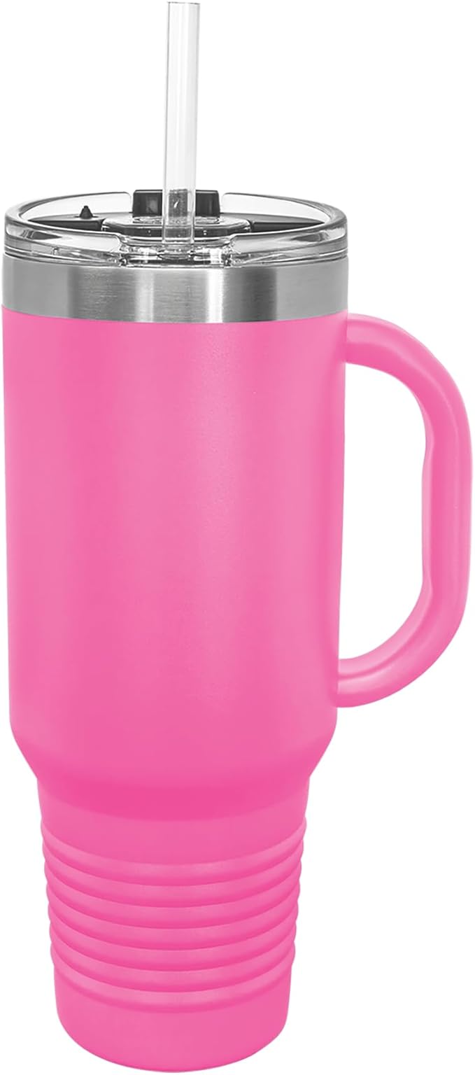 LaserGram 40oz Vacuum Insulated Travel Mug with Handle, Sushi, Personalized Engraving Included (Pink)