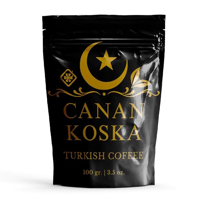 Canan Koska Turkish Coffee Medium Roast Ground Coffee 100% Arabica, Finely Ground for Rich Flavor and Smooth Texture, Ideal for Traditional Brewing in a Cezve - 3.5 Ounce (100g) - Pack Of 12
