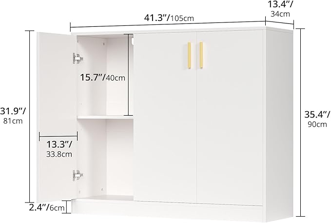 Cozy Castle Buffet Cabinet with Storage, Accent Storage Cabinet with Doors and Shelves, Wood Coffee Bar Sideboard Console Table for Kitchen Living Room Entryway Hallway, 35.4" Tall White