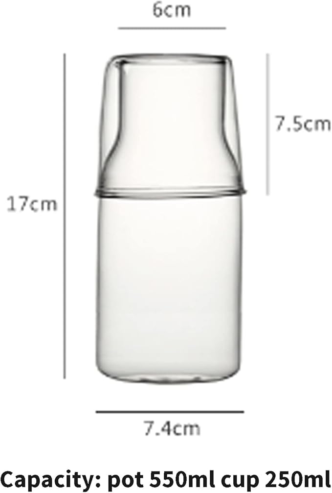 Bedside Glass Water Carafe Set with Cup, Glass Carafe with Lid Mouthwash Cups for Bedroom Bathroom Juice Wine Milk 19oz (Clear)