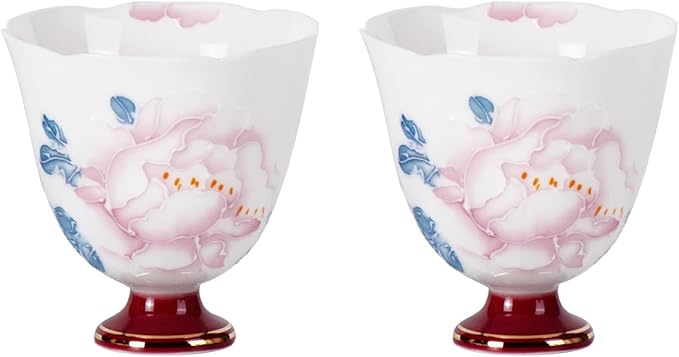 KAMMAK Tea Cup Set of 2 Small Tea Cups 2.8oz Floral Porcelain Tea Cup Set, Asian Ceramic Teacups for Home, Party, Office, Chinese Kung Fu Tea Set for Hot/Cold Drink