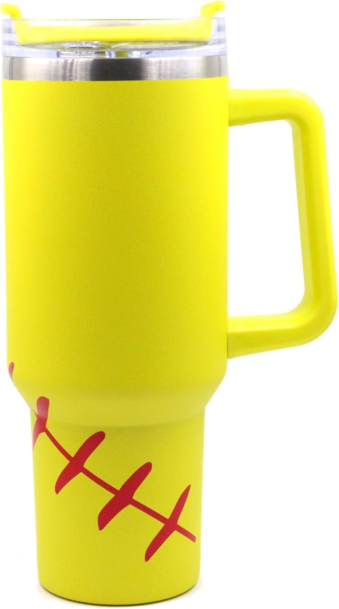 FMYWZS 40 oz Softball Tumbler with Handle, Double Wall Vacuum Insulated Stainless Steel Cup Travel Mug with Lid and Straw, Softball Accessories Stuff Gifts for Mom Men Boys Girls