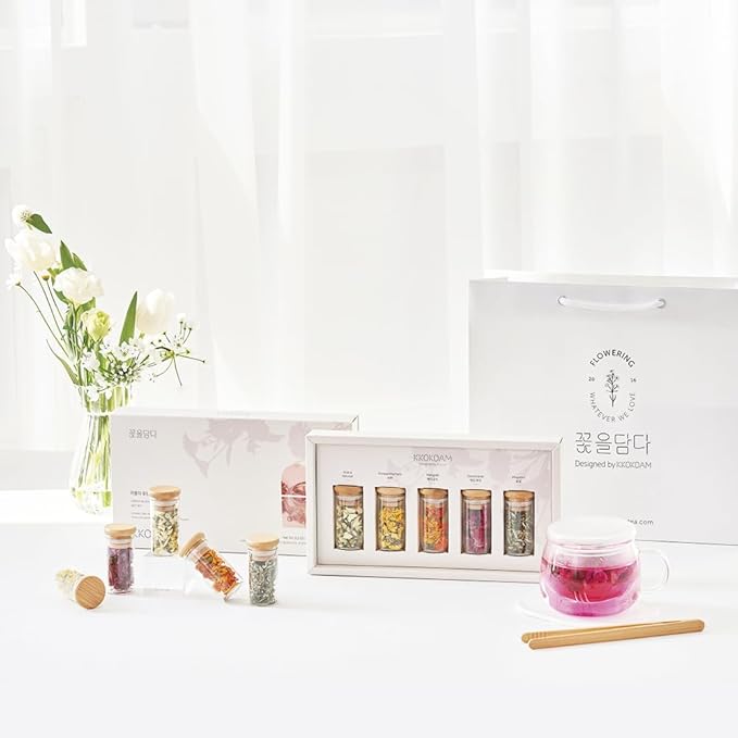 KKOKDAM Lovely Tea Gift Set – Premium Blooming Flowers Variety Pack - Fancy Christmas Gifts from South Korea - 5 Count