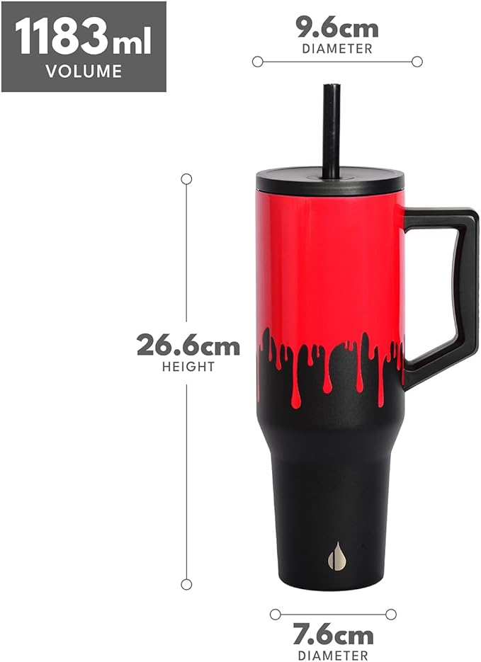 Elemental 40 oz Tumbler with Handle and Straw - Spill Proof Insulated Stainless Steel Commuter for Hot and Cold Beverages - Travel Coffee Mug with 2 Straws & Spill Proof Lid - 40oz - Sanguine Drip