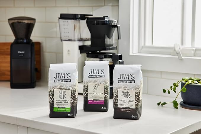 Jim’s Organic Coffee – Colombian – Single Origin, Medium Roast - Whole Bean 12 oz Bag