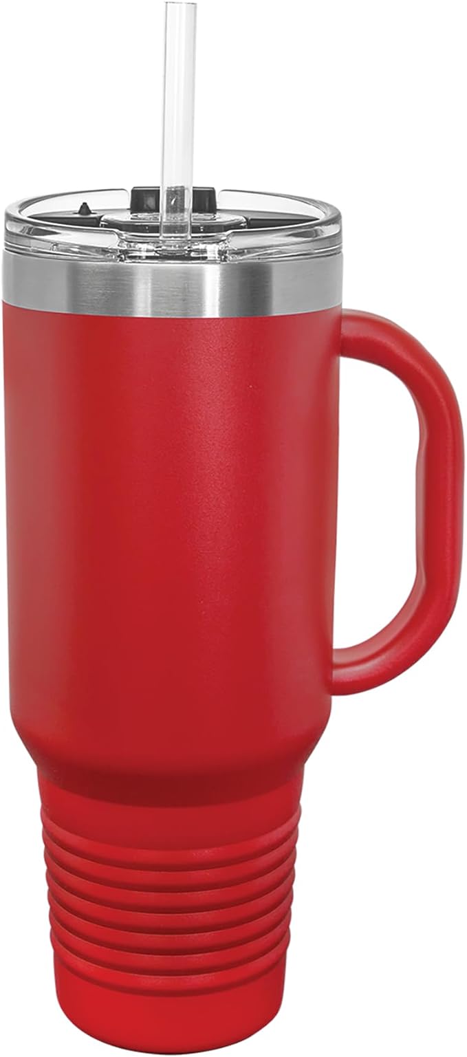 LaserGram 40oz Vacuum Insulated Travel Mug with Handle, Sushi, Personalized Engraving Included (Red)