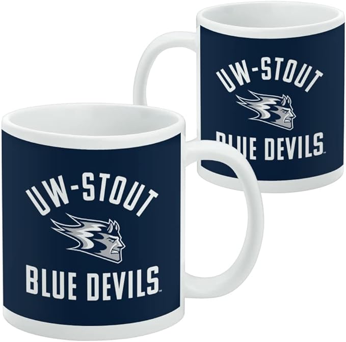 University of Wisconsin - Stout Blue Devils Logo Ceramic Coffee Mug, Novelty Gift Mugs for Coffee, Tea and Hot Drinks, 11oz, White