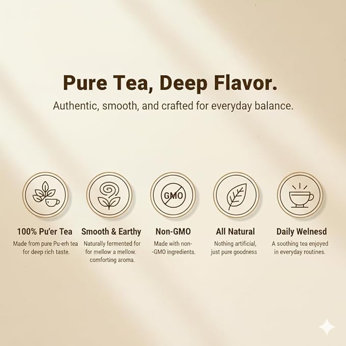 Damtuh Korean Pu-erh Tea – Aged & Smooth Dark Tea, Full-Bodied Earthy Flavor – 50 Tea Bags (0.7g each)