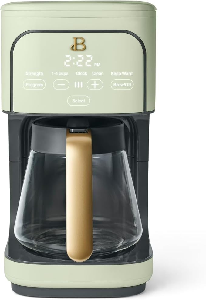 Beautiful 12 Cup Programmable Coffee Maker, Drip Coffee Machine with Glass Carafe, Automatic Brew Strength Control, Espresso Maker Function, Compact Espresso Machine (Sage Green)