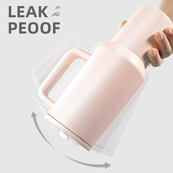 40 oz Insulated Tumbler with Handle,Flip Straw,Lid & Rubber Base Stainless Steel Water Bottle - Leak Proof Vacuum Insulated Mug BPA Free Reusable Travel Cup Gifts for Women/Men (rose quartz1)