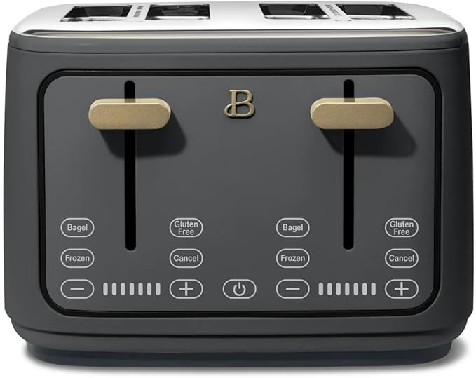 Beautiful 4 Slices Toaster - 7 Shade Settings, Touch Display, Extra-Wide Slots for Bagels, Gluten-Free & Frozen Presets, LED Countdown, Removable Crumb Tray, 1800-watt toasting (Oyster Gray)