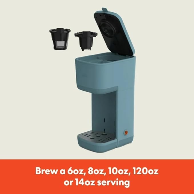 Single-Serve Bella Coffee Maker – Compact 6oz–14oz Brewer for Ground Coffee or Pods, One-Touch Operation, Adjustable Drip Tray, 35oz Water Tank, Travel Mug Friendly, Dishwasher-Safe Parts (Surf)