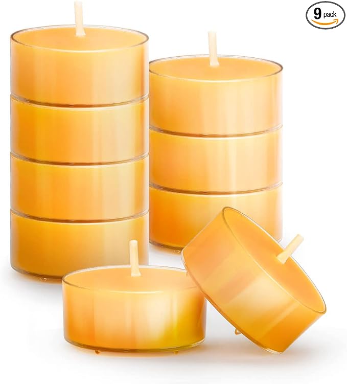 9PCS Pure Beeswax Tealight Candles, Natural Scent, Clear Cup