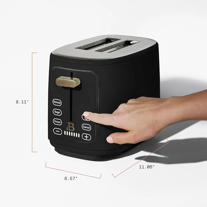 Beautiful by Drew Barrymore 2-Slice Toaster, Touch-Activated Display, 7 Shade Settings, Bagel/Frozen/Reheat Presets. (Black Sesame)