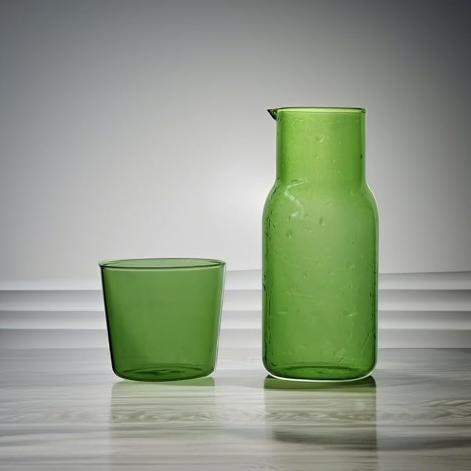 Bedside Glass Water Carafe Set with Cup, Glass Carafe with Lid Mouthwash Cups for Bedroom Bathroom Juice Wine Milk 19oz