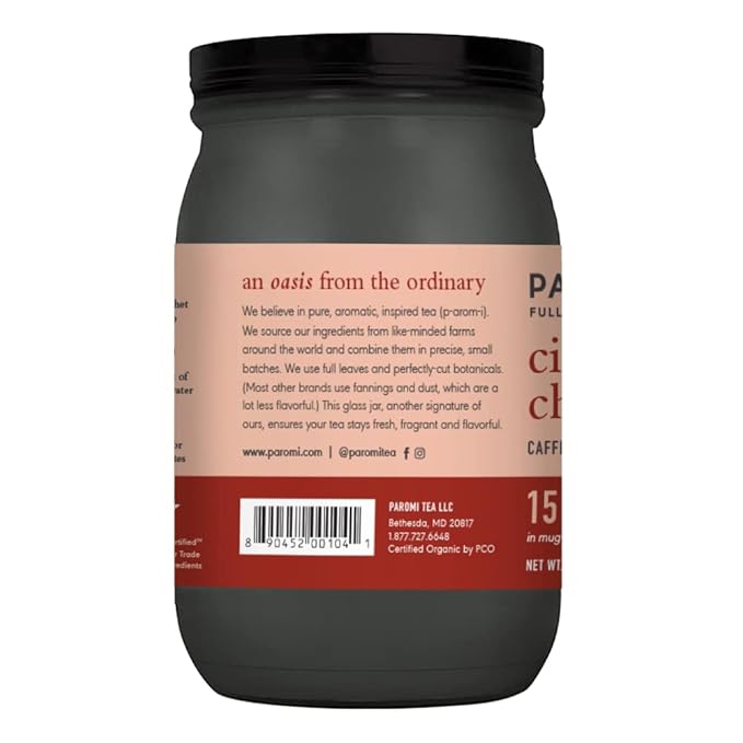 Paromi Cinnamon Chai Rooibos Organic Tea, Signature Jar, 15 Count (Pack of 3)