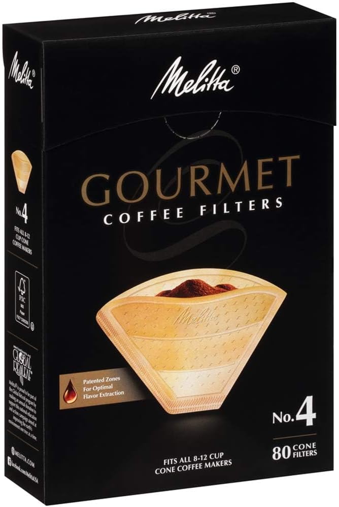 Melitta #4 Gourmet Cone Coffee Filters, Unbleached Natural Brown, 80 Total Filters Count