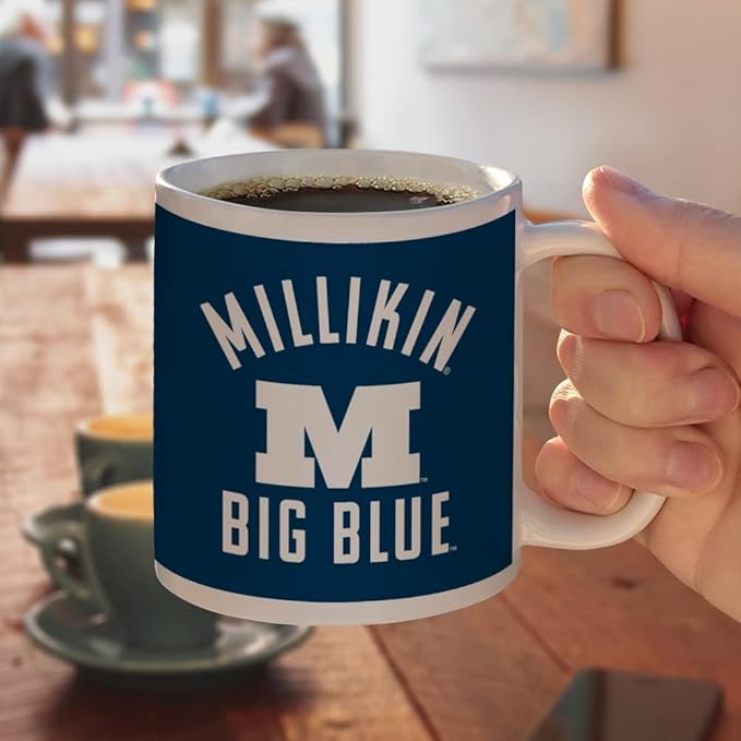 Millikin University Big Blue Logo Ceramic Coffee Mug, Novelty Gift Mugs for Coffee, Tea and Hot Drinks, 11oz, White