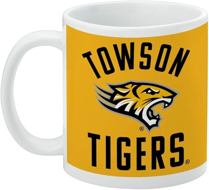 Towson University Tigers Ceramic Coffee Mug, Novelty Gift Mugs for Coffee, Tea and Hot Drinks, 11oz, White