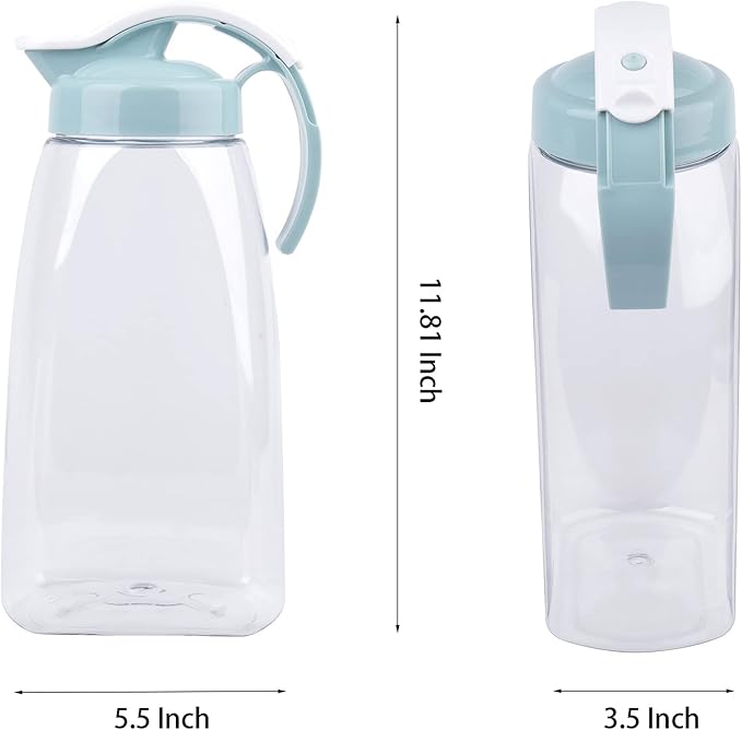 Frcctre 2 Pack Plastic Water Pitcher with Lid, 74 Oz Clear Airtight Beverage Pitcher Juice Container Water Carafe Fridge Jug for Juice, Coffee, Iced Tea, Lemonade, Heat Resistant & Shatter-proof