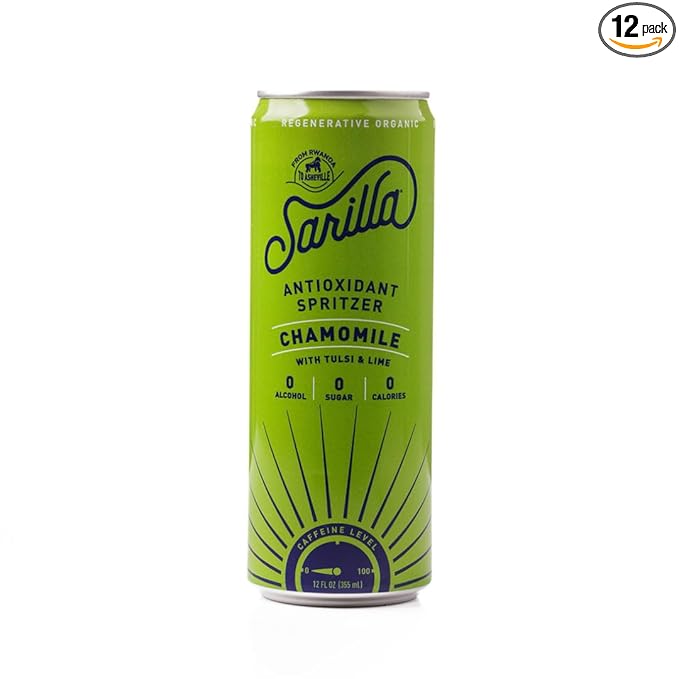 Sarilla Nonalcoholic Herbal Spritzer Chamomile Lime with Adaptogens, Unsweetened, 12-Pack