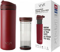 VIVA Recharge Cranberry Red Insulated Tea & Coffee Mug & Travel French Press Coffee Maker, 16 oz, Brew & Drink From the Same Coffee Mug On the Go or Camping
