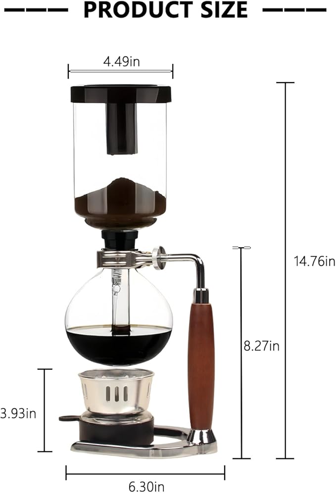 Siphon Coffee Maker with Alcohol Burner, 5-Cup Glass Vacuum Coffee Maker & Syphon, Stovetop Safe Carafe, Complete Kit for Home Brewing, Coffee Enthusiasts, Ideal Gift for Coffee Lovers