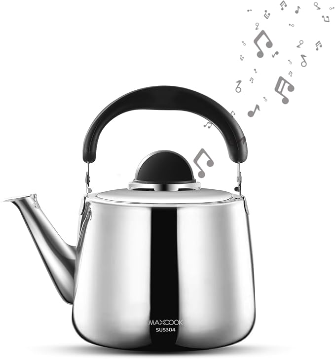 Tea Kettle, 18/8 Stainless Steel Whistling Teapot, 4.23 Quart, Fast Boiling, Anti-Hot Wood Handle (4L,Silver)