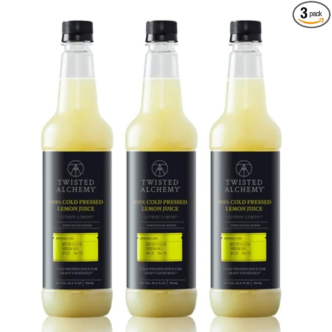 Twisted Alchemy Cold Pressed Fresh Juice For Craft Cocktails -Fresh, All Natural, Hand Squeezed Lemon Juice Cocktail Mixer - (25 Oz Bottle, Pack Of 3) - Preservative Free, Non-GMO, 100% Pure -