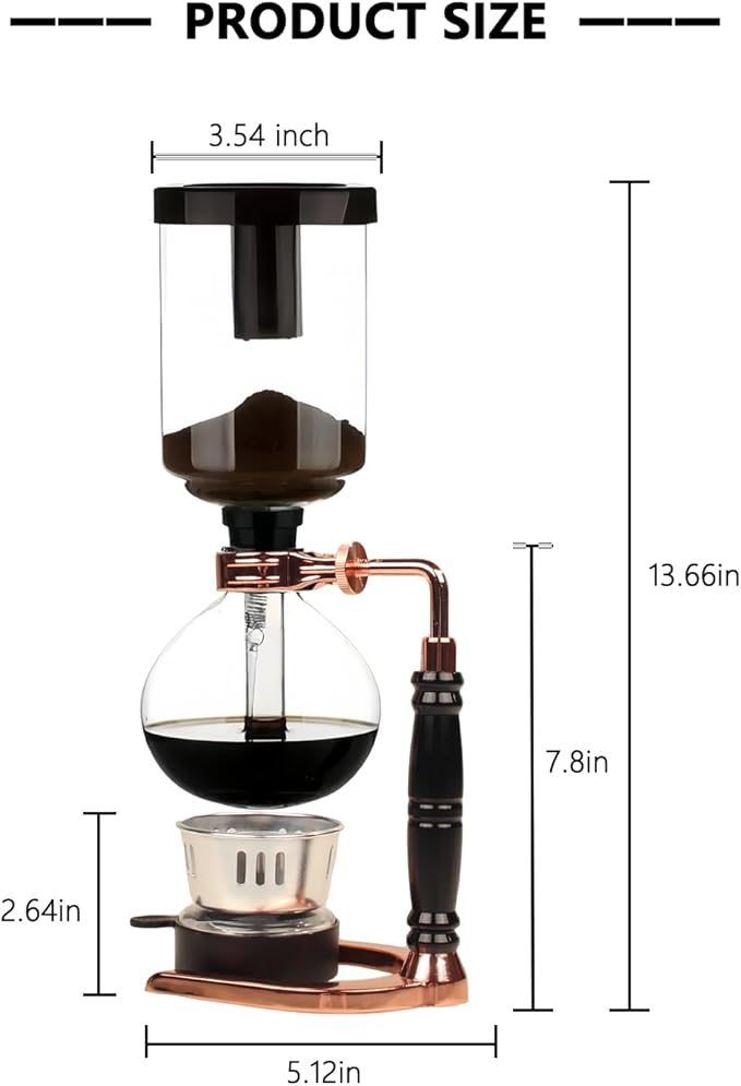 Siphon Coffee Maker, Syphon Vacuum Coffee Pot, 3 Cup (360ml) Glass Stovetop Brewer with Alcohol Burner & Stirrer, for Home Barista, Gift for Coffee Lovers