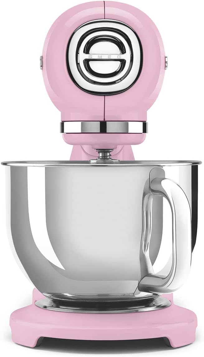 SMEG SMF03 Stand Mixer – 5 Qt Tilt-Head Mixer with Stainless Steel Bowl, 10 Speeds, Retro 50s Vintage Style – Pink
