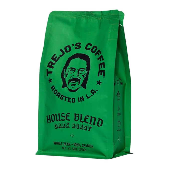 Trejo's Coffee House Blend Dark Roast Whole Bean Coffee, 12 Ounce Bag, 100% Arabica