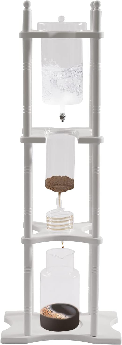 Iced Coffee Maker with Slow Drip Technology Makes 68oz/ 25 Cups Large Capacity Cold Brew Coffee Tower for Home, Office (White)