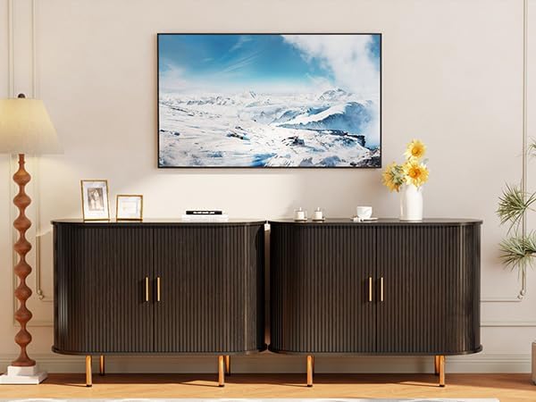 DHH Sideboard Buffet Cabinet with Storage,Mid Century Modern Fluted Accent Coffee Bar Console Table,Tambour Sliding Doors& Adjustable Shelf for Kitchen, Living Room, Entryway (Black, 40 Inch)
