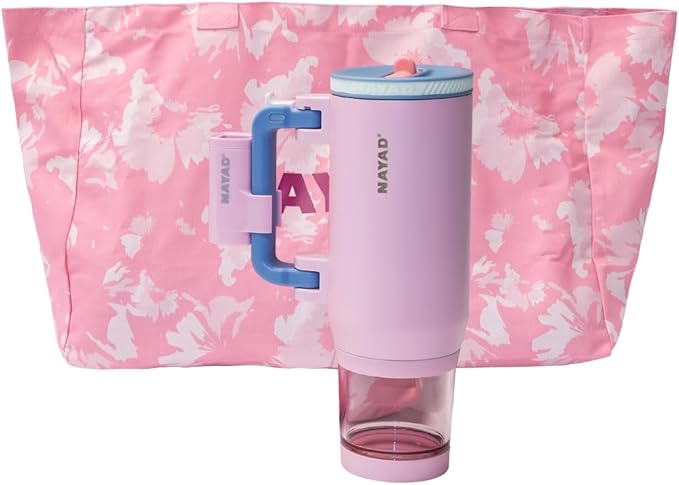 NAYAD 22 oz Flip Straw Tumbler with Handle & 10oz Snack Container Insulated Stainless Steel Water Bottle with Foldable Handle Dual Lids for Travel Gym Car Daily Use Christmas gifts (pink)