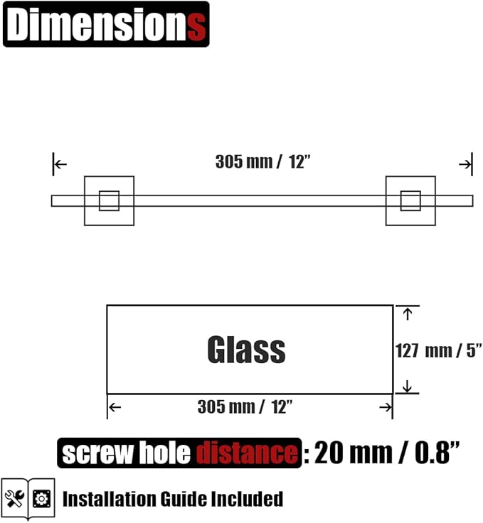 JQK Bathroom Glass Shelf Black, Tempered Glass Shower Storage 12 by 5 inches, 304 Stainless Steel Matte Black Wall Mount, TGS201L12-PB