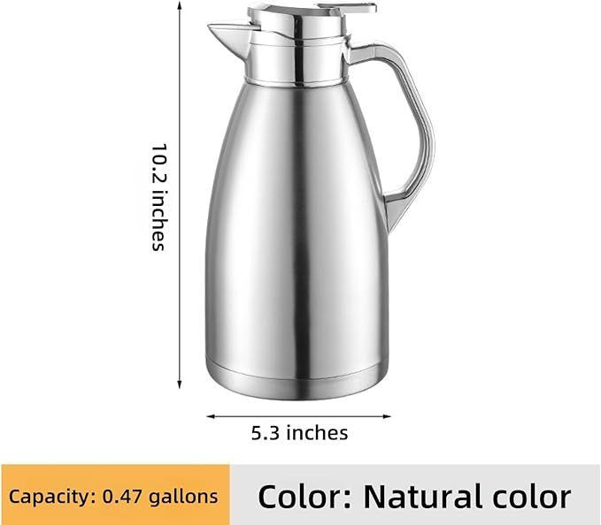 304 Stainless Steel Double-layer Inner Kettle 64oz Large Capacity Suitable for Storing Hot Water, Tea, Coffee, Ice Cubes, etc. Frosted Body Anti-dirty, Water Stains, etc. (Natural Color)