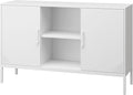 Metal Storage Cabinet,Metal White TV Stand,Coffee Bar Buffet Cabinet Kitchen Sideboard Storage with Adjustable Shelves for Living Room Bedroom