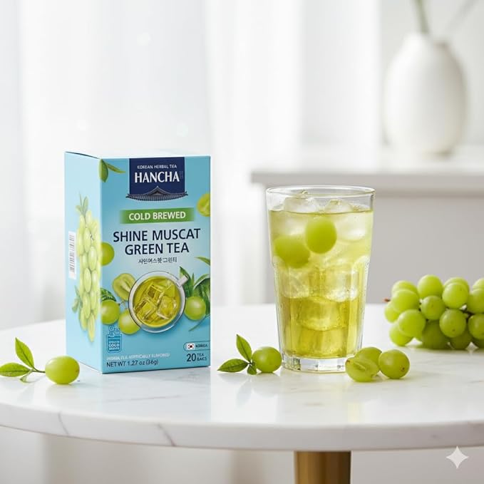 Damtuh Shine Muscat Green Tea Cold Brew – Refreshing Fruit Green Tea with Real Leaves & Muscat Flavor – Lightly Caffeined Iced Herbal Tea Bags for Summer Hydration (1.8g x 20 Count)