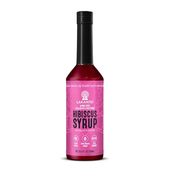 Lakanto Simple Flavoring Syrup - Monk Fruit Sweetener with Allulose, Perfect for Coffee, Tea, Cocktails, Snow Cones, Sodas, Other Drinks, Keto, Vegan (Hibiscus - 25.4 fl oz)