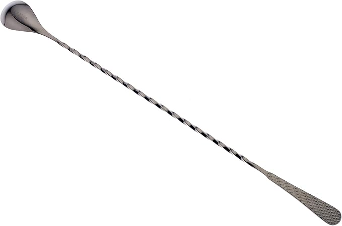 Barfly 13.2-inch Diamond Lattice Etch Bar Spoon, Gun Metal Black
