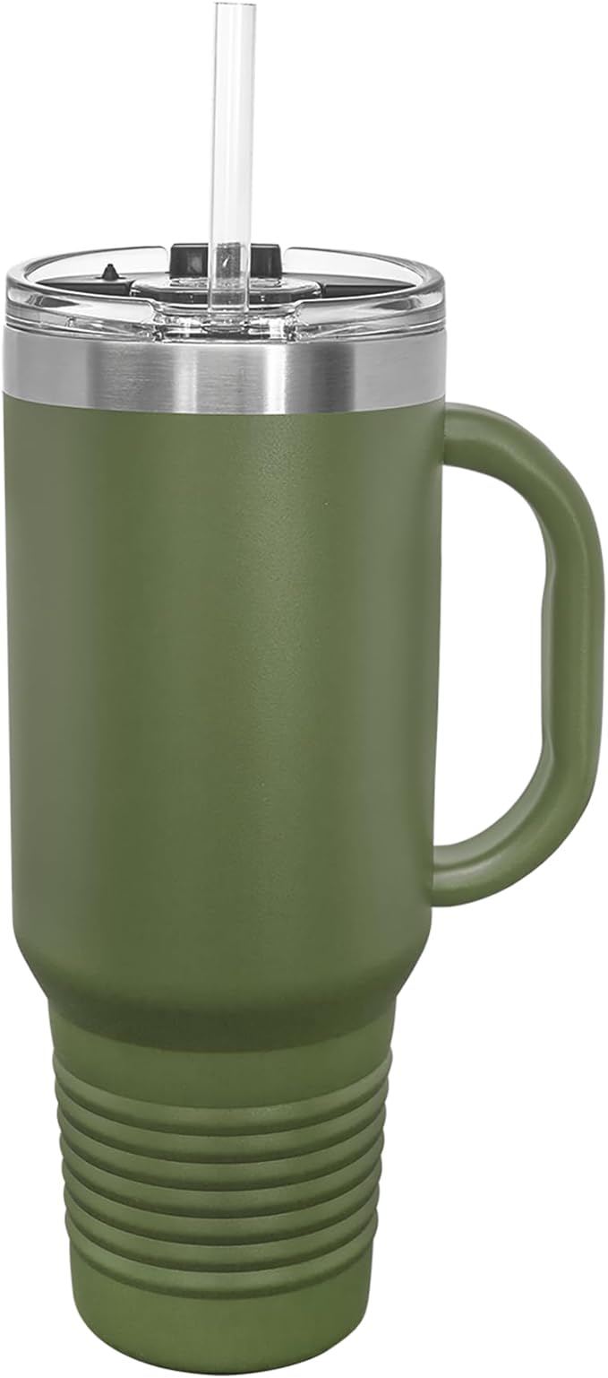 LaserGram 40oz Vacuum Insulated Travel Mug with Handle, Sushi, Personalized Engraving Included (Camo Green)