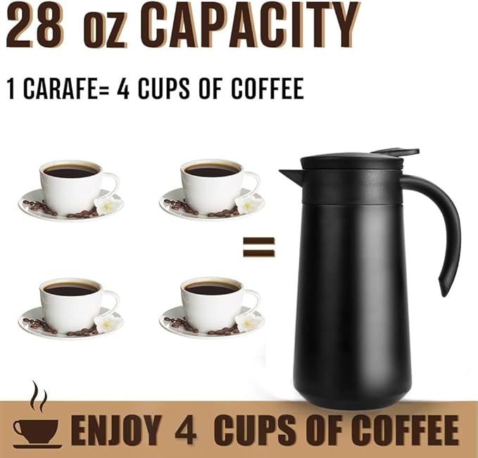 28oz Coffee Carafe Airpot Insulated Coffee Urn Stainless Steel Vacuum Thermal Pot Flask for Coffee, Hot Water, Tea, Hot Beverage - Keep 9 Hours Hot, 18 Hours Cold (Silver,Black)