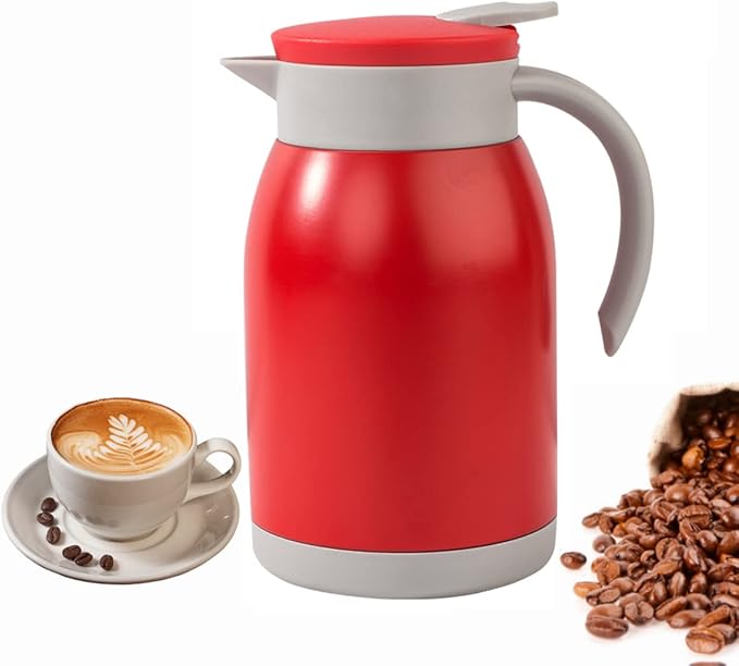 Stainless Steel Thermal Coffee Carafe, Double Walled Vacuum Water and Beverage Dispenser, 12 Hour Heat Retention, 27OZ /800ML (Red)