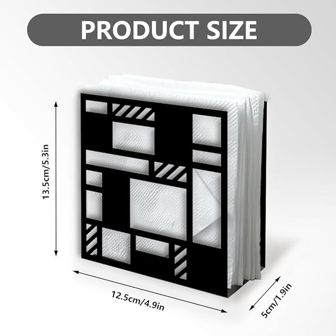Modern Checkered Decorative Black Metal Napkin Holder for Table, 5.3" x 4.9" x 1.9" Geometric Cutout Standing Napkin Holder for Home Kitchen Restaurant Picnic Party Coffee Bar Dining Room