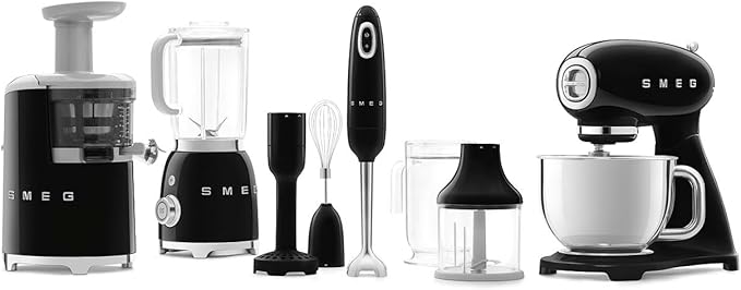 SMEG SMF03 Stand Mixer – 5 Qt Tilt-Head Mixer with Stainless Steel Bowl, 10 Speeds, Retro 50s Vintage Style – Black